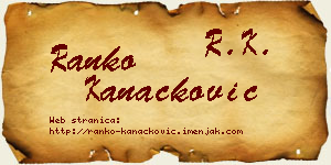 Ranko Kanačković vizit kartica